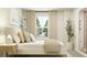 Bright bedroom featuring a large window, trendy wallpaper, and minimalist decor at 205 Agrarian Ave, Summerville, SC 29485