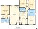 Detailed floor plan showcasing the layout of the home with dimensions for bedrooms, living room, and kitchen at 209 Apache Dr, Summerville, SC 29483