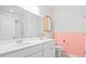 Bathroom with dual sinks, white cabinets and a framed mirror at 226 Clydesdale Cir, Summerville, SC 29486