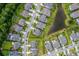 Aerial view showcasing homes backing up to a pond with lush landscaping and manicured lawns at 2336 Brinkley Rd, Johns Island, SC 29455