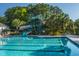 Large community pool with a slide, surrounded by lush landscaping and lounge chairs at 3000 Treadwell St, Mount Pleasant, SC 29466