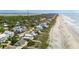 Stunning aerial view showcases beachfront homes, lush greenery, and sandy shores along the coast at 313 E Arctic Ave, Folly Beach, SC 29439