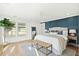 Bright bedroom boasts stylish decor, including a statement wall, decorative bench, and scenic views at 313 E Arctic Ave, Folly Beach, SC 29439