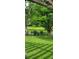 Seating near pond overlooking beautiful backyard lawn with lush green trees casting shadows on a sunny day at 3290 Middleburry Ln, Charleston, SC 29414