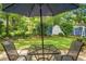 Backyard patio with seating under an umbrella at 49 Crosscreek Dr, Charleston, SC 29412