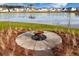 Scenic fire pit area overlooking a tranquil pond in a well-maintained community at 603 Cavour Ct, Summerville, SC 29486