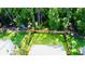 Aerial view of a fenced backyard surrounded by lush greenery and mature trees in a quiet, residential neighborhood at 619 Red Mulberry Rd, Moncks Corner, SC 29461