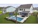 Aerial view showcasing backyard oasis with pool, lounge area, screened porch, and lush landscaping at 626 Chigwell Springs Ln, Summerville, SC 29486