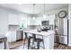 Modern kitchen with stainless steel appliances, white cabinets, and an island with bar seating at 753 Meadowbrook Ln, Summerville, SC 29486