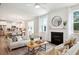 Open-concept living room featuring a fireplace and seamlessly connecting to the dining and kitchen areas at 770 Opal Wing St, Moncks Corner, SC 29461