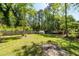 Large backyard with wood fence, mature trees, lush greenery, and small greenhouse at 8562 N Highway 17, McClellanville, SC 29458
