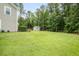 Large backyard with a shed, lush green grass, and mature trees, ideal for outdoor enjoyment and activities at 125 Beam St, Huger, SC 29450