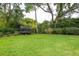 Spacious backyard featuring a trampoline, swing set, and mature trees, perfect for Gathering fun and relaxation at 1511 Fairway Dr, Charleston, SC 29412