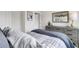 Comfortable bedroom features a gray upholstered headboard, blue accents, and a stylish gray dresser at 422 Caledon Ct, Johns Island, SC 29455