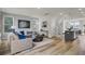 Bright living room featuring hardwood floors, modern decor, and an open layout to the kitchen at 422 Caledon Ct, Johns Island, SC 29455