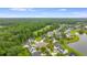 Aerial view of neighborhood featuring manicured lawns, mature trees, and a lake at 5289 Mulholland Dr, Summerville, SC 29485