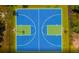 Aerial view of a well-maintained community basketball court with vibrant blue and green colors at 724 Meadowbrook Ln, Summerville, SC 29486