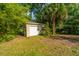 Detached garage surrounded by greenery and a sandy yard area with sparse grass at 881 Evans Rd, Charleston, SC 29412