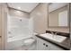 Bathroom featuring a white vanity, toilet, shower-tub combo, and a mirror at 106 Swanson Dr, Summerville, SC 29483