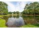 This relaxing pond view features lush landscaping and trees at 1166 Julian Clark Rd, Charleston, SC 29412