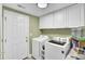 Laundry room with overhead cabinets, machines, and a white door at 172 Cotillion Cresent Cres, Summerville, SC 29483
