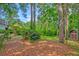 Large backyard featuring mature trees and a charming storage shed at 202 Hunt Club Dr, Summerville, SC 29485