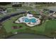 Aerial view of a stunning neighborhood pool with palm trees and lush landscaping at 223 Granton Edge Ln, Summerville, SC 29486