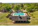 Aerial view of community pool and covered pavilion at The Plantation at Stono Ferry in South Carolina at 5195 Forest Oaks Dr, Hollywood, SC 29449