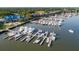 Aerial view of the marina, showing many boat slips at 1948 Marsh Oak Ln, Seabrook Island, SC 29455