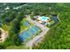 Overhead view of community amenities: pool, tennis courts, basketball court, surrounded by lush greenery and homes at 2791 Gaston Gate, Mount Pleasant, SC 29466