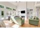 Open living space featuring large windows, a fireplace, and built-in bookshelves at 2791 Gaston Gate, Mount Pleasant, SC 29466