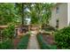 Charming backyard with brick wall, manicured garden, and a stone path at 28 Robert Mills Cir, Mount Pleasant, SC 29464