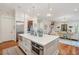 Kitchen island features white marble countertops, cabinets, stainless steel appliances, and is open to the living area at 28 Robert Mills Cir, Mount Pleasant, SC 29464