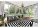 Inviting screened porch with patterned rug, comfortable seating, and views of the surrounding greenery at 2828 Wagner Way, Mount Pleasant, SC 29466