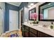 Bathroom featuring a double sink vanity, granite countertop, and a walk-in shower at 314 Freeland Way, Moncks Corner, SC 29461