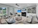 Comfortable living room with built-in shelving, a fireplace, neutral tones, and ample seating, perfect for relaxation at 3555 Colonel Vanderhorst Cir, Mount Pleasant, SC 29466