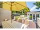Charming backyard with an umbrella-covered dining area and lush landscaping at 66 Darlington Ave, Charleston, SC 29403