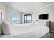 Serene bedroom boasting an ocean view, complemented by a private balcony and a flat screen TV at 9002 Palmetto Dr # 420, Isle of Palms, SC 29451