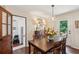 Inviting dining room with a wood table, pendant lighting and a door leading to the outdoor patio at 1107 S Shadow Dr, Mount Pleasant, SC 29464
