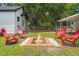 Inviting backyard scene with a brick fire pit surrounded by colorful Adirondack chairs, ideal for gatherings at 1248 Sumner Ave, North Charleston, SC 29406