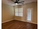 Living room featuring hardwood floors, fan, and natural light from the window at 126 Woodward Rd, Goose Creek, SC 29445