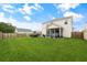 The backyard of this home includes a hot tub, covered patio, and luscious lawn at 1301 Wild Goose Trl, Summerville, SC 29483