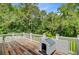 Back deck showcasing a view of the trees and a decorative dog house at 142 Maxwell Rd, Summerville, SC 29483