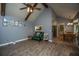Spacious living room featuring vaulted ceilings, wooden beams, and hardwood flooring at 215 Bramblewood Dr, Summerville, SC 29485
