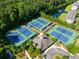 Aerial view of the community tennis courts, surrounded by lush trees and landscaping at 2293 Beckenham Dr, Mount Pleasant, SC 29466