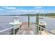 Scenic view of a wooden dock with two boats moored alongside under a partly cloudy sky at 2710 Mcfadden Way, Johns Island, SC 29455