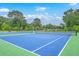 Exterior view of a well-maintained tennis court surrounded by lush greenery under a bright blue, partly cloudy sky at 2710 Mcfadden Way, Johns Island, SC 29455