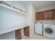 Bright laundry room with a counter for folding, upper cabinets, and a modern washer and dryer set at 302 Fiddleback Dr, Summerville, SC 29486