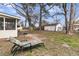 Secluded backyard featuring a screened-in porch, lounge chair, and storage shed at 303 Gippy Dr, Summerville, SC 29486