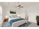 Cozy bedroom is staged with a neutral color scheme, large rug and ensuite bathroom at 333 Flyway Rd, Goose Creek, SC 29445